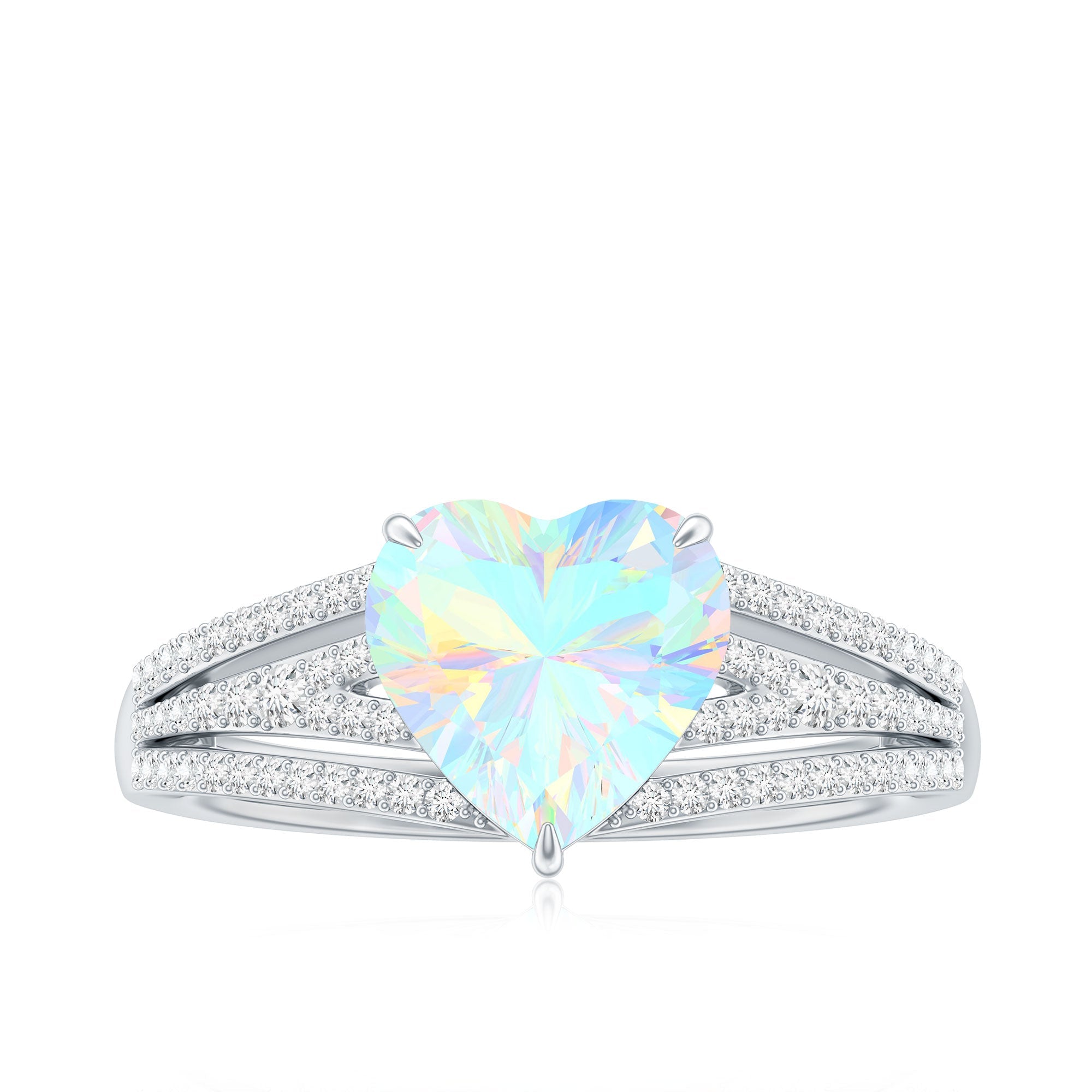 Designer Ethiopian Opal Heart Engagement Ring with Diamond Split Shank