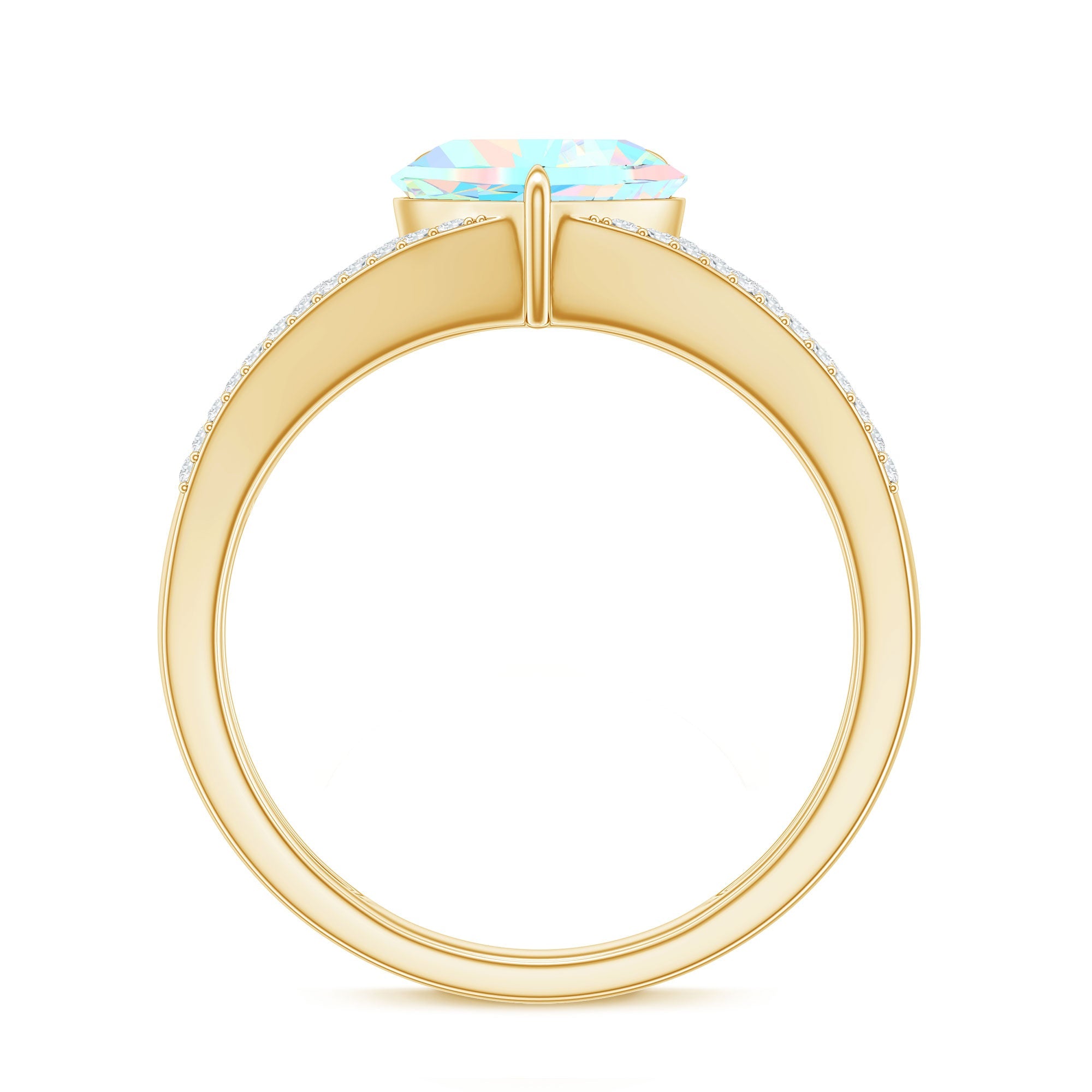 Designer Ethiopian Opal Heart Engagement Ring with Diamond Split Shank