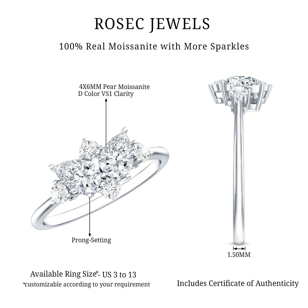 Pear and Round Moissanite Cluster Promise Ring