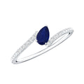 Tilted Pear Shaped Blue Sapphire Bypass Promise Ring with Diamond
