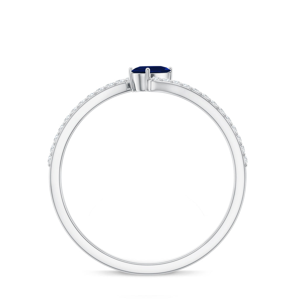 Tilted Pear Shaped Blue Sapphire Bypass Promise Ring with Diamond