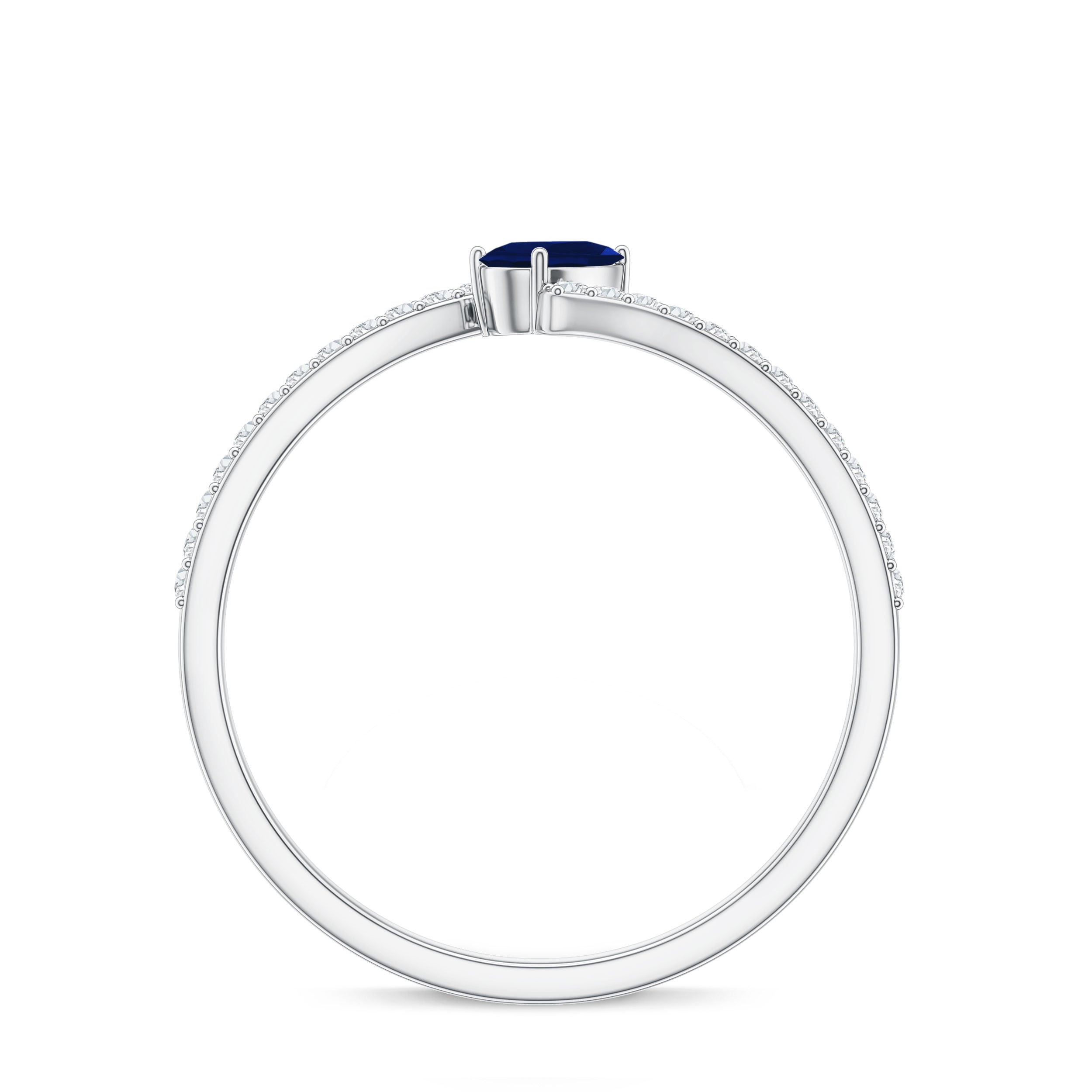 Tilted Pear Shaped Blue Sapphire Bypass Promise Ring with Diamond