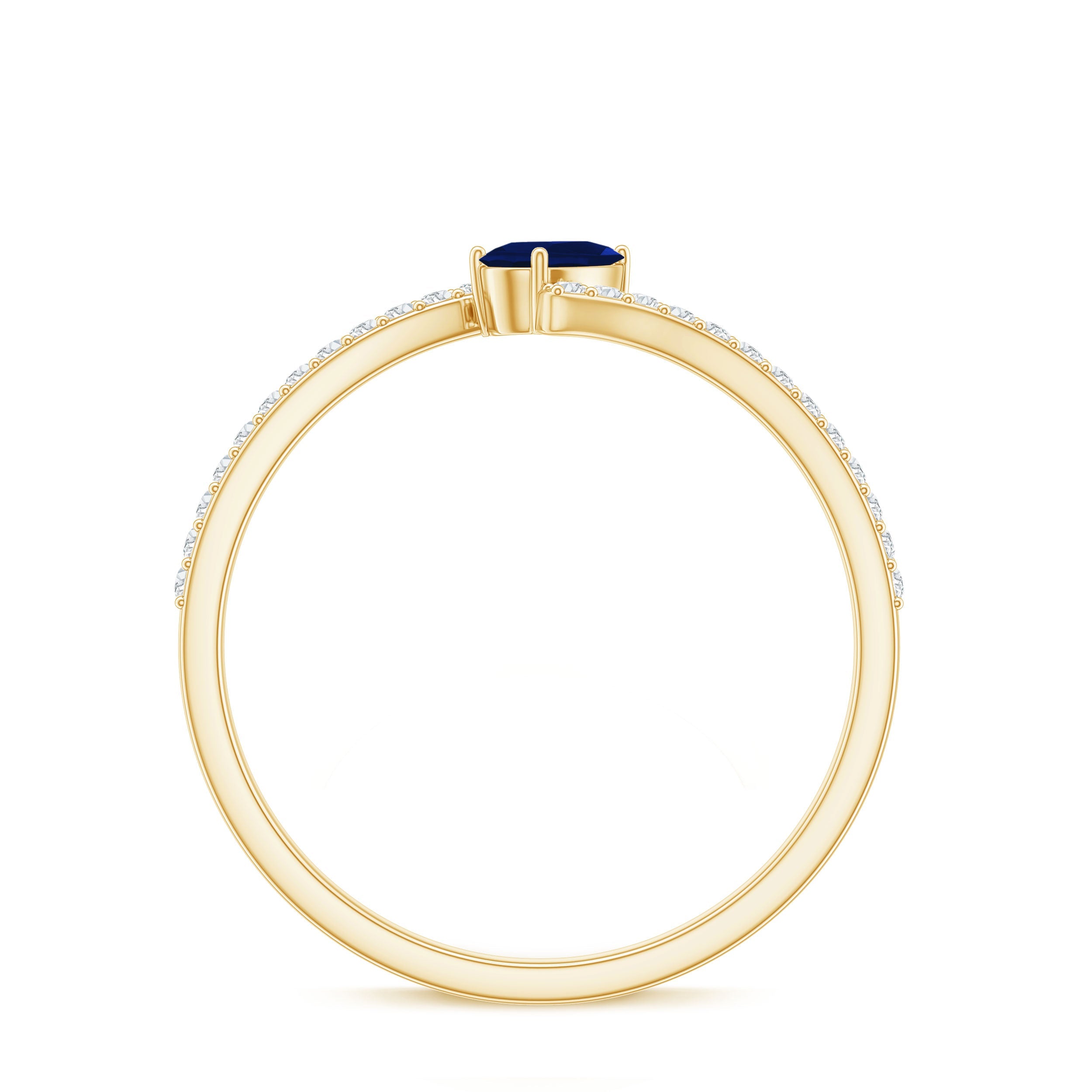 Tilted Pear Shaped Blue Sapphire Bypass Promise Ring with Diamond