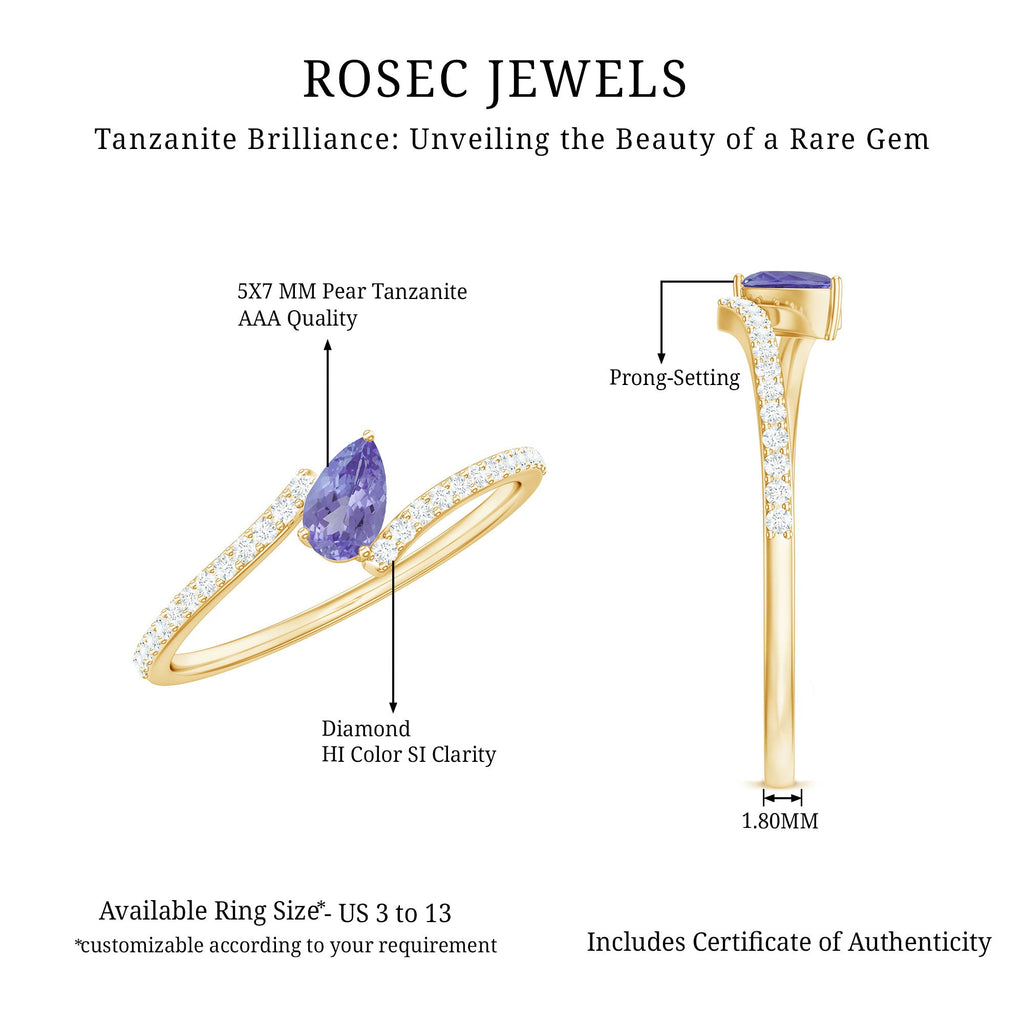 Natural Pear Shape Tanzanite Diamond Promise Ring for Engagement