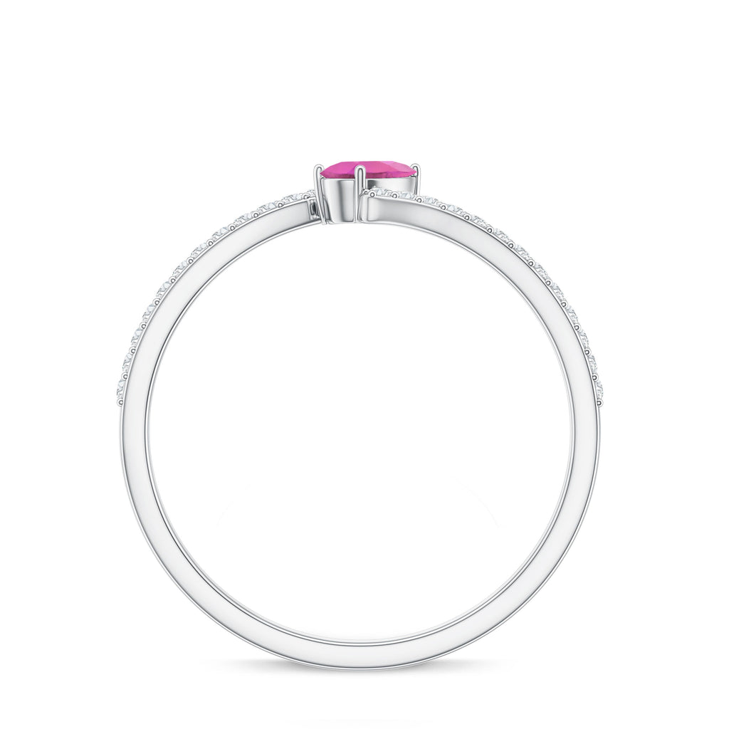 Tilted Pear Shape Pink Tourmaline and Diamond Bypass Promise Ring
