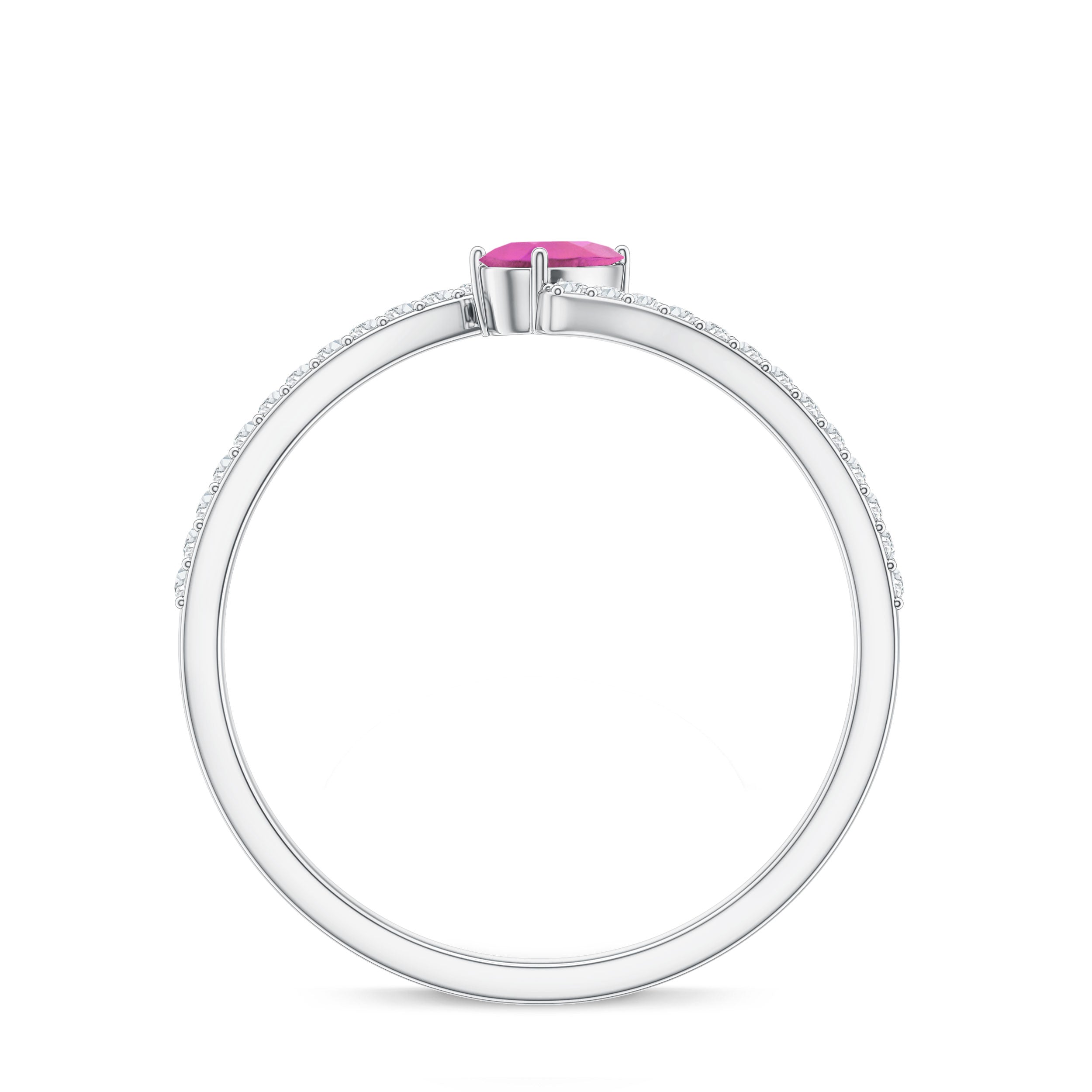 Tilted Pear Shape Pink Tourmaline and Diamond Bypass Promise Ring