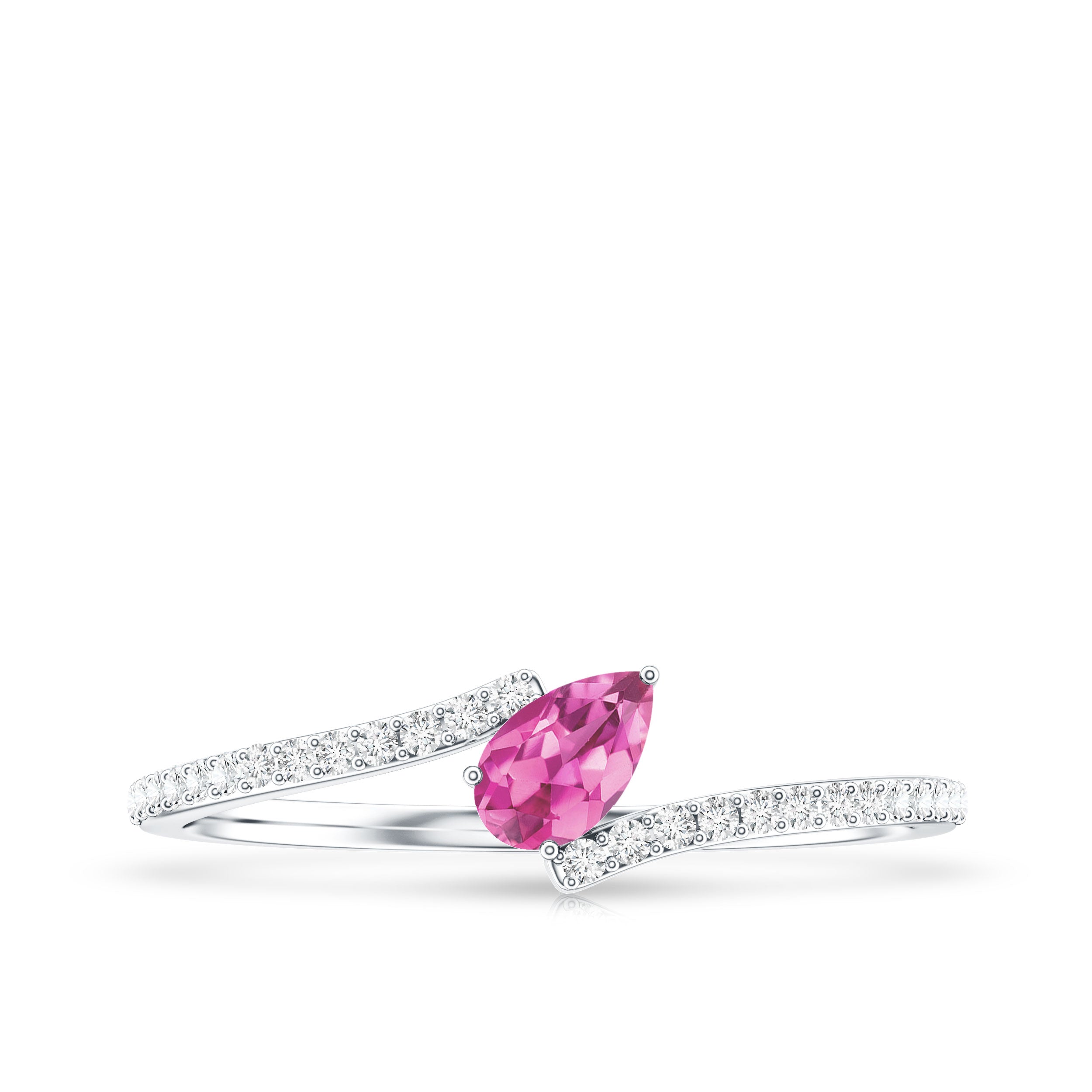 Tilted Pear Shape Pink Tourmaline and Diamond Bypass Promise Ring