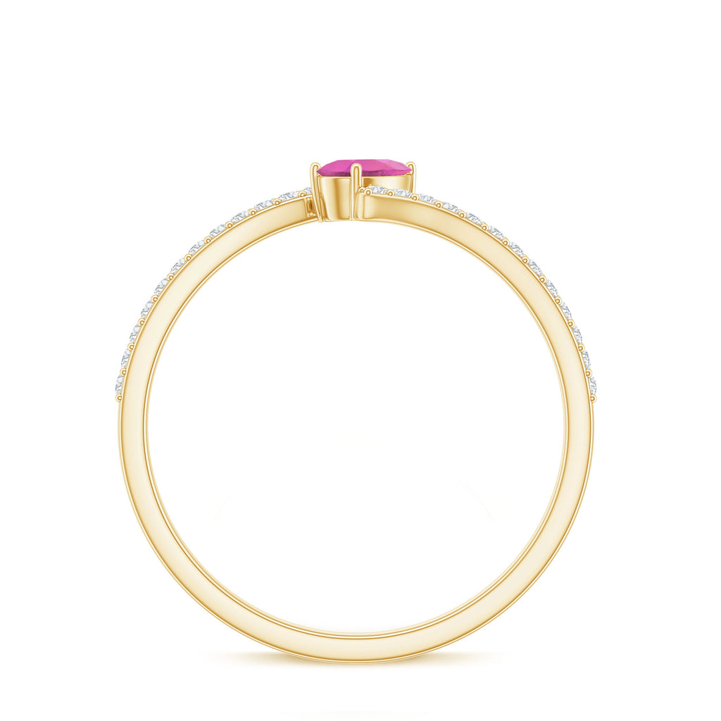 Tilted Pear Shape Pink Tourmaline and Diamond Bypass Promise Ring