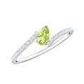 Natural Pear Shape Peridot Promise Ring with Bypass Diamond