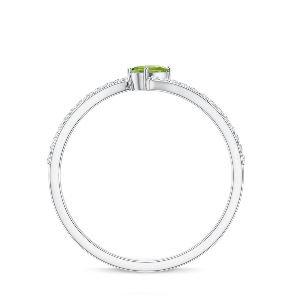 Natural Pear Shape Peridot Promise Ring with Bypass Diamond