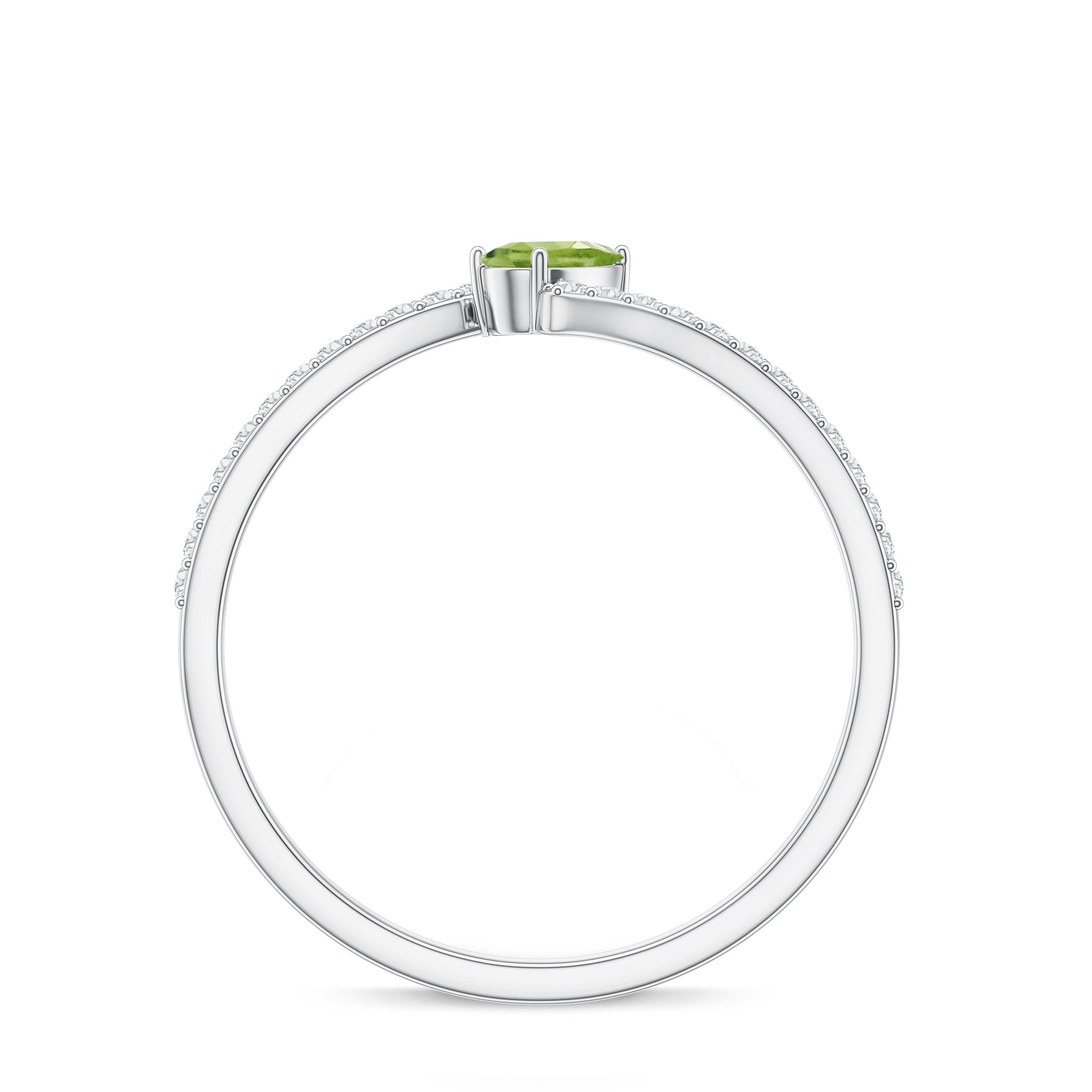 Natural Pear Shape Peridot Promise Ring with Bypass Diamond