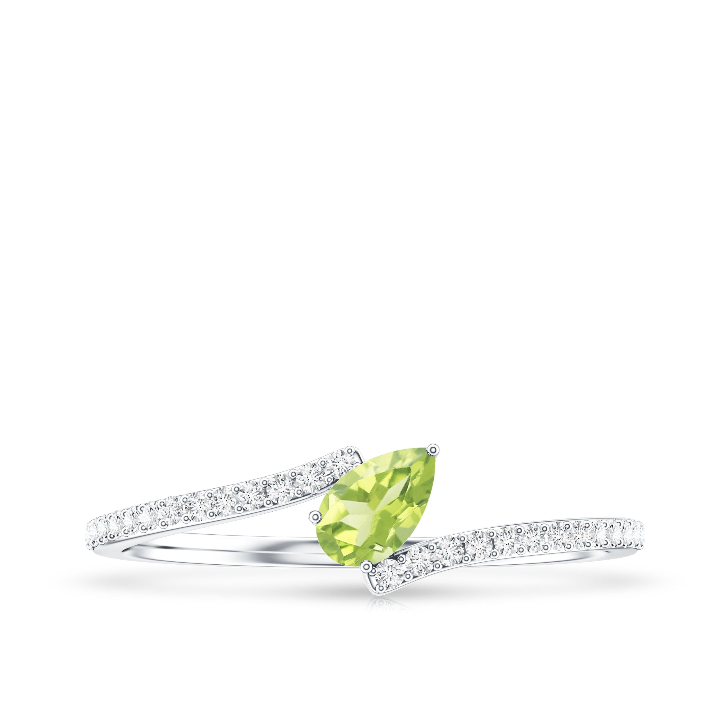 Natural Pear Shape Peridot Promise Ring with Bypass Diamond