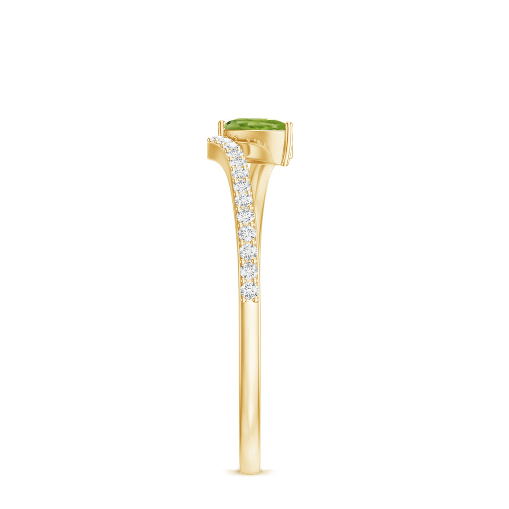 Natural Pear Shape Peridot Promise Ring with Bypass Diamond
