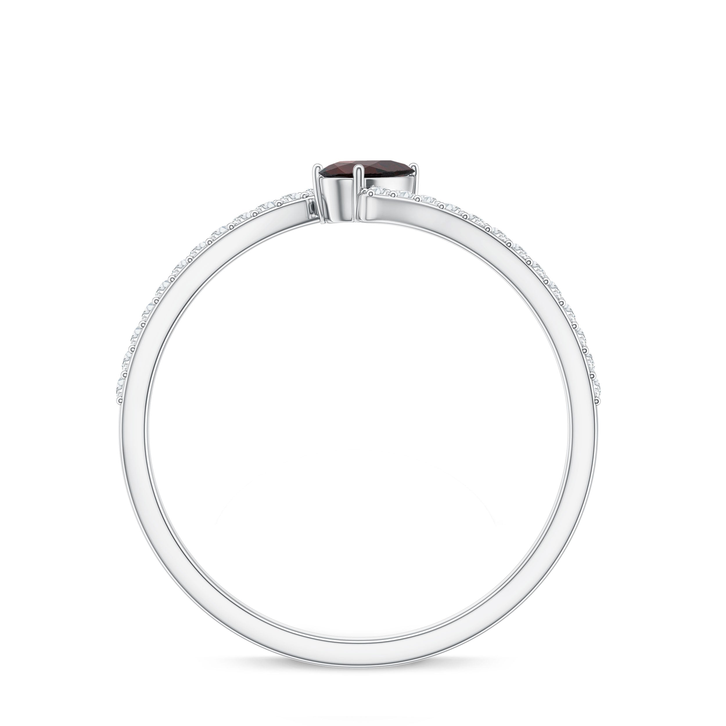 Real Pear Shape Garnet Promise Ring with Diamond Bypass Shank