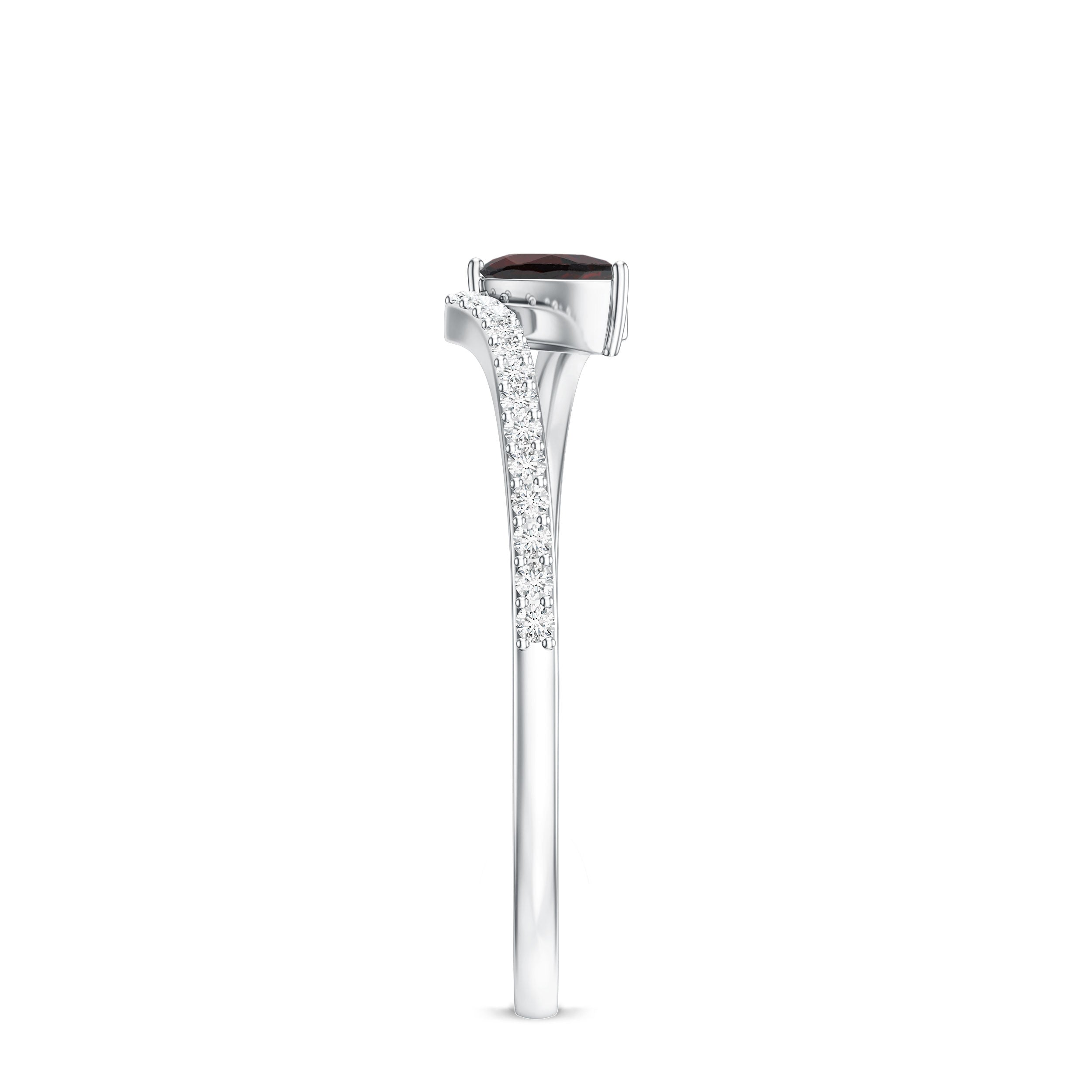Real Pear Shape Garnet Promise Ring with Diamond Bypass Shank