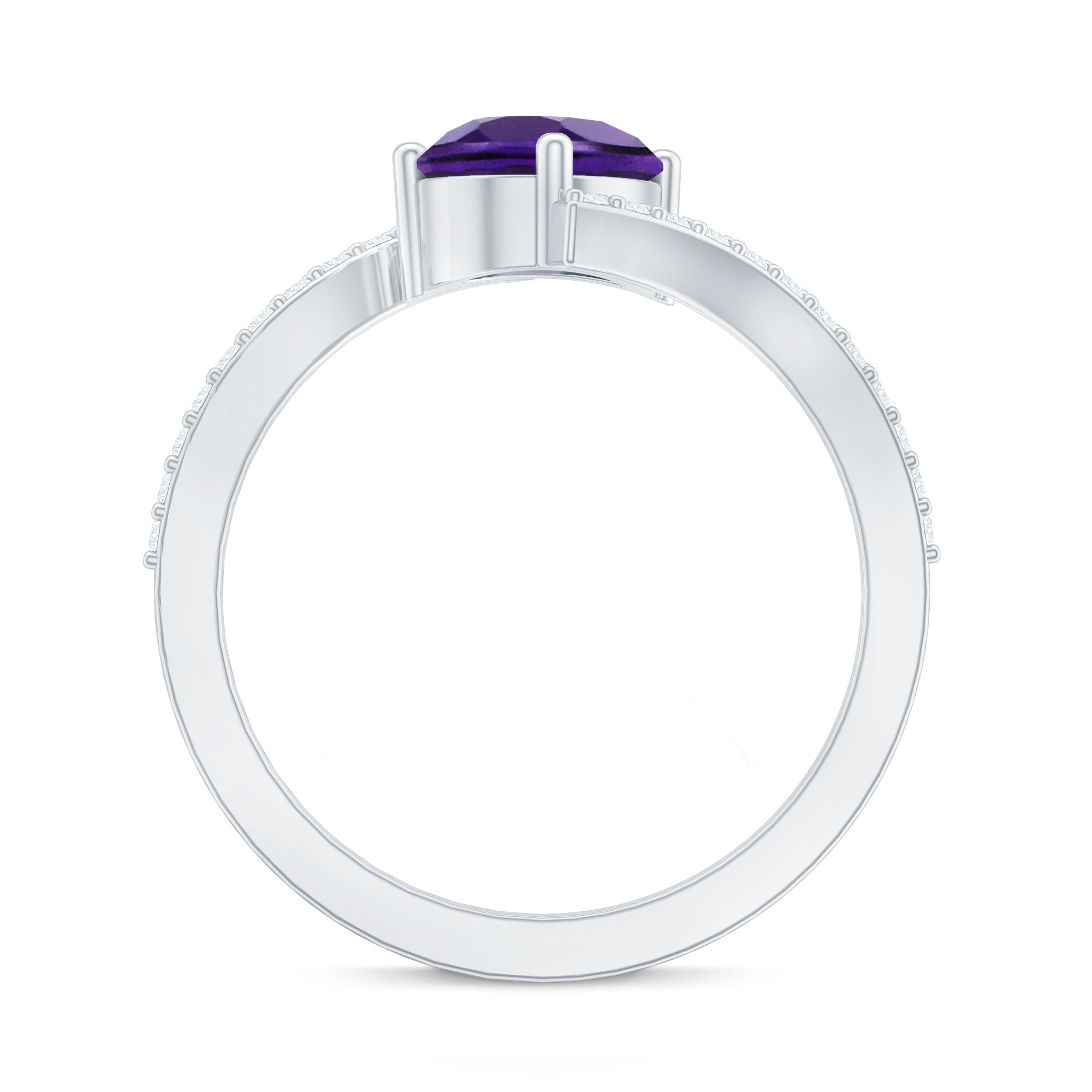 Tilted Pear Shape Solitaire Amethyst Bypass Promise Ring with Diamond