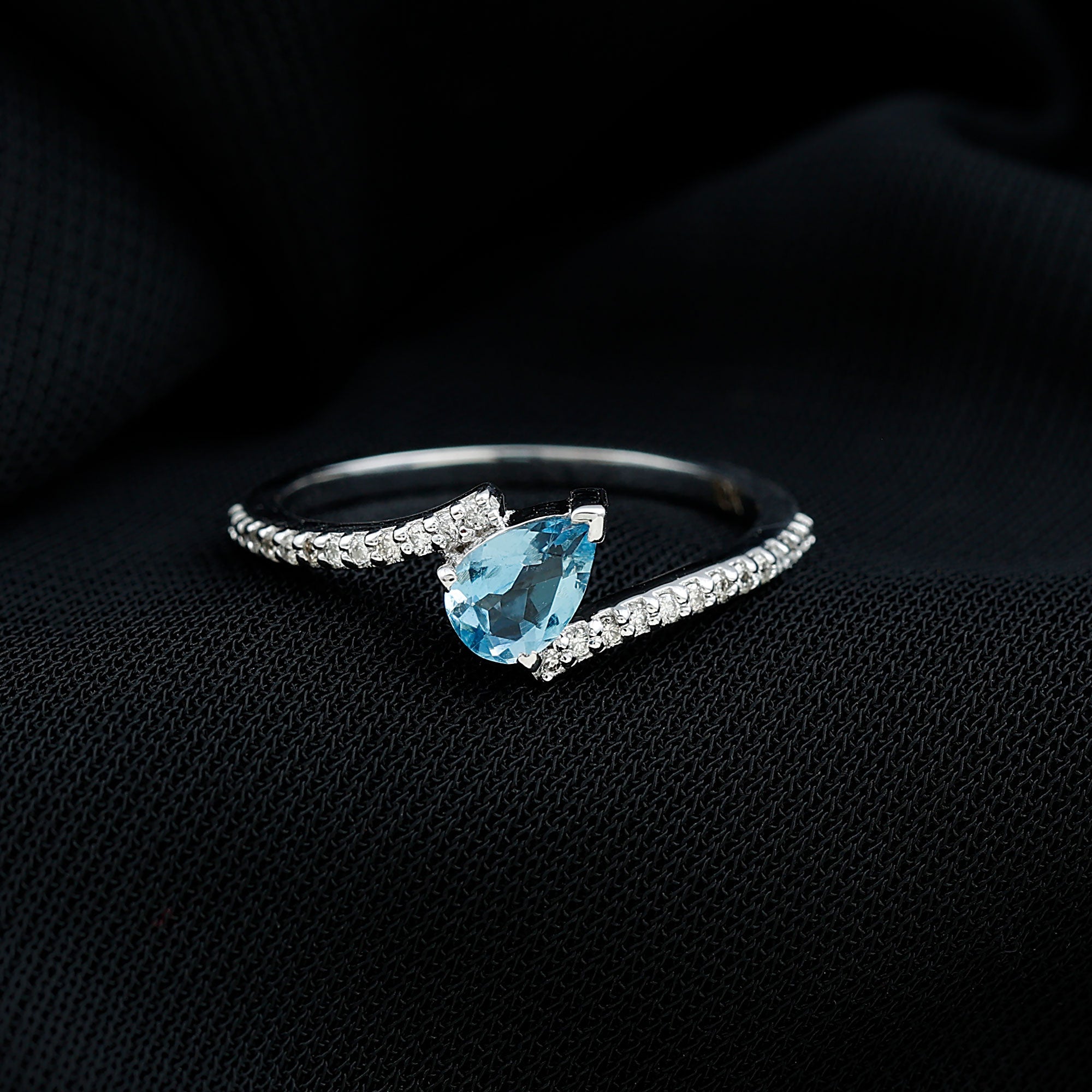 Real Aquamarine and Diamond Promise Ring in Bypass Shank