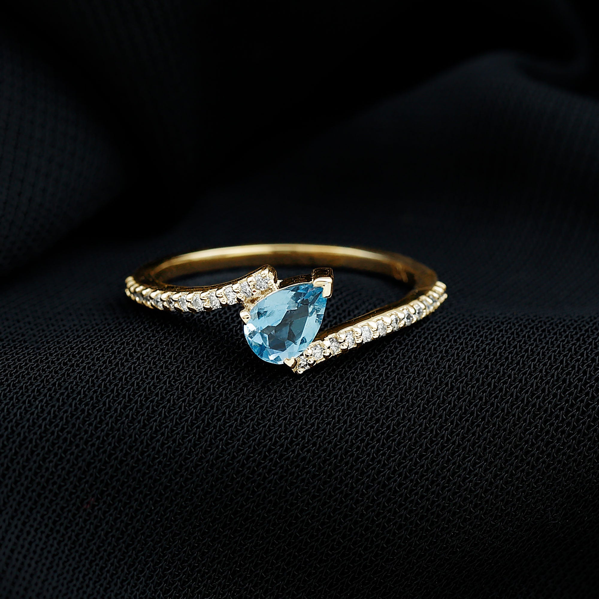 Real Aquamarine and Diamond Promise Ring in Bypass Shank