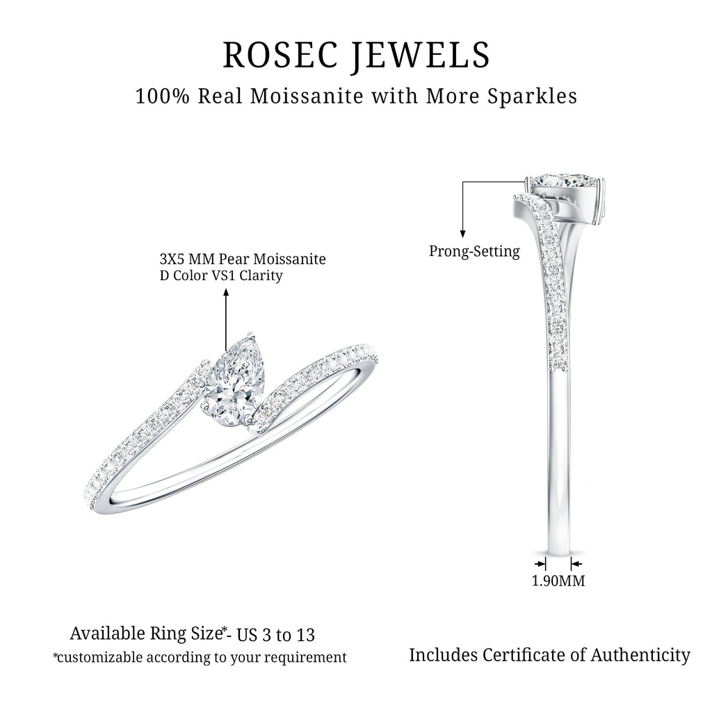 Pear Shaped Moissanite Bypass Promise Ring for Her