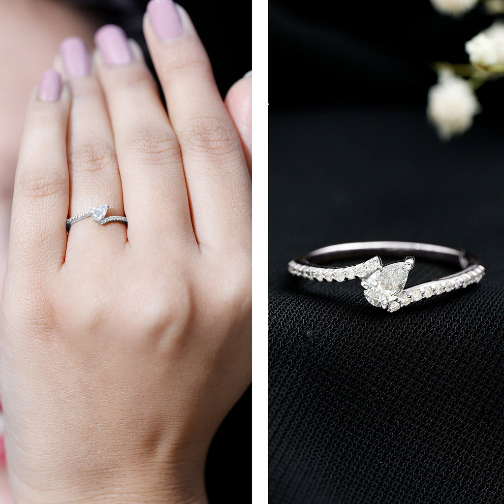 Pear Shaped Moissanite Bypass Promise Ring for Her