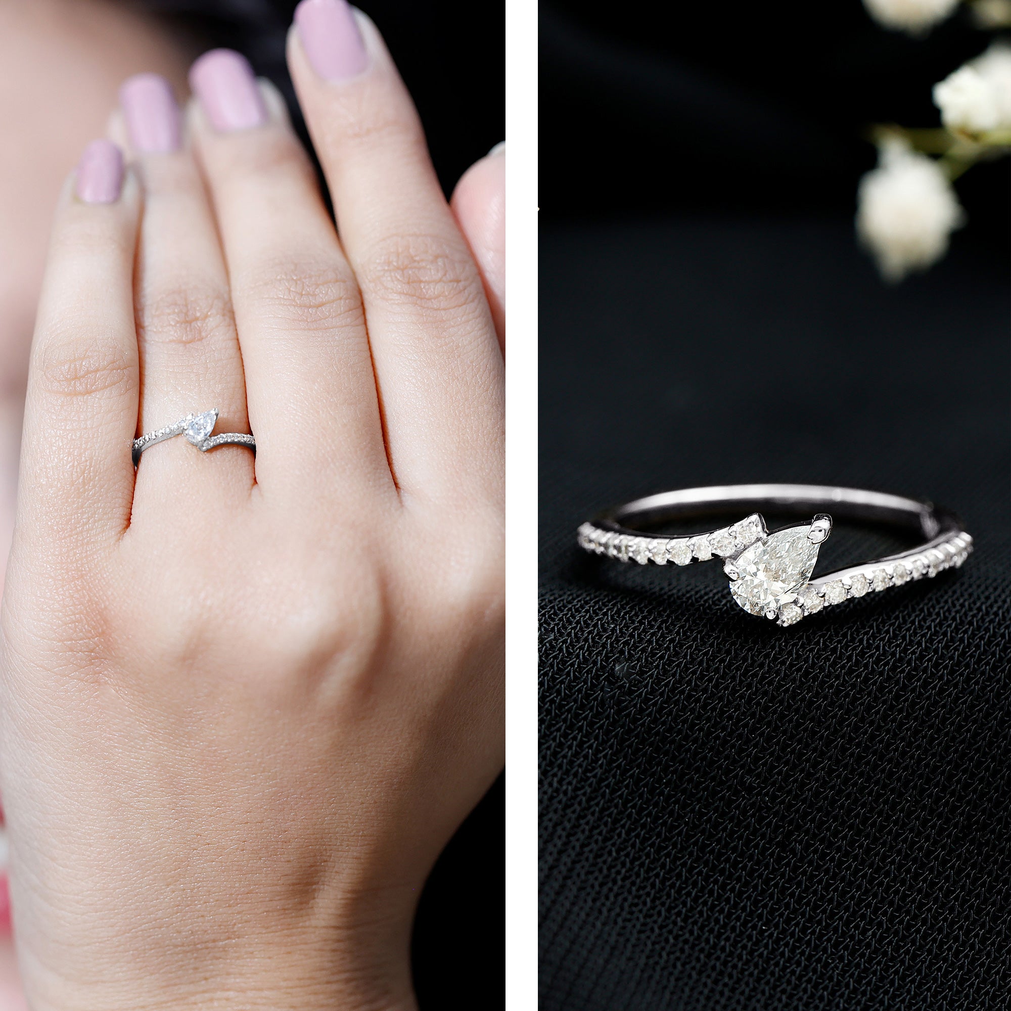 Pear Shaped Moissanite Bypass Promise Ring for Her