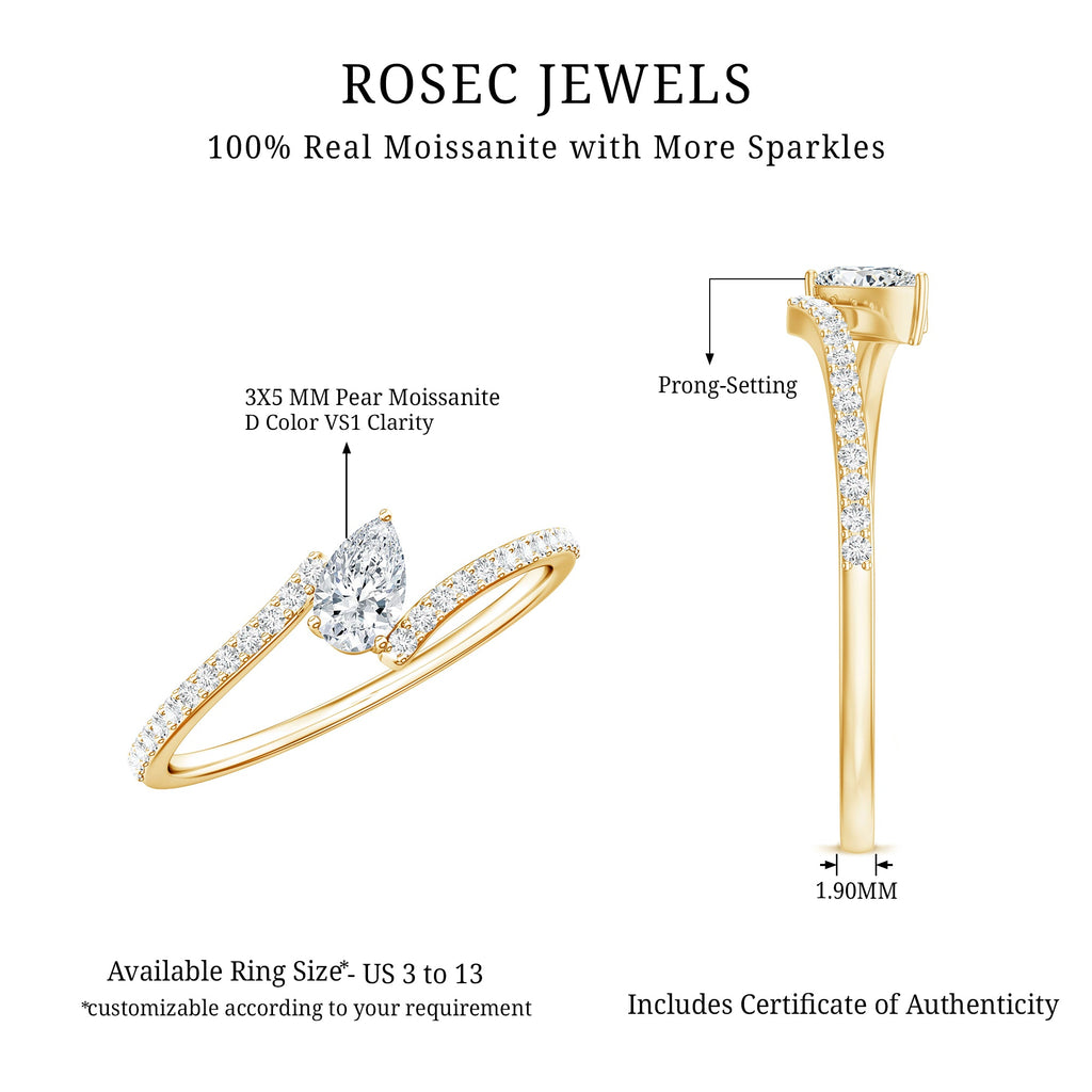 Pear Shaped Moissanite Bypass Promise Ring for Her