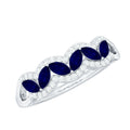 Certified Marquise Cut Blue Sapphire and Diamond Wedding Anniversary Band Ring
