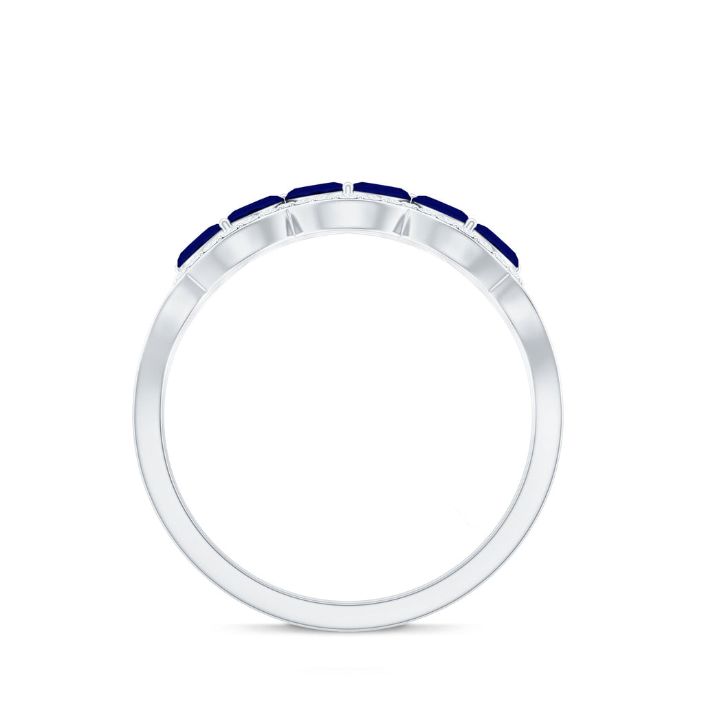 Certified Marquise Cut Blue Sapphire and Diamond Wedding Anniversary Band Ring