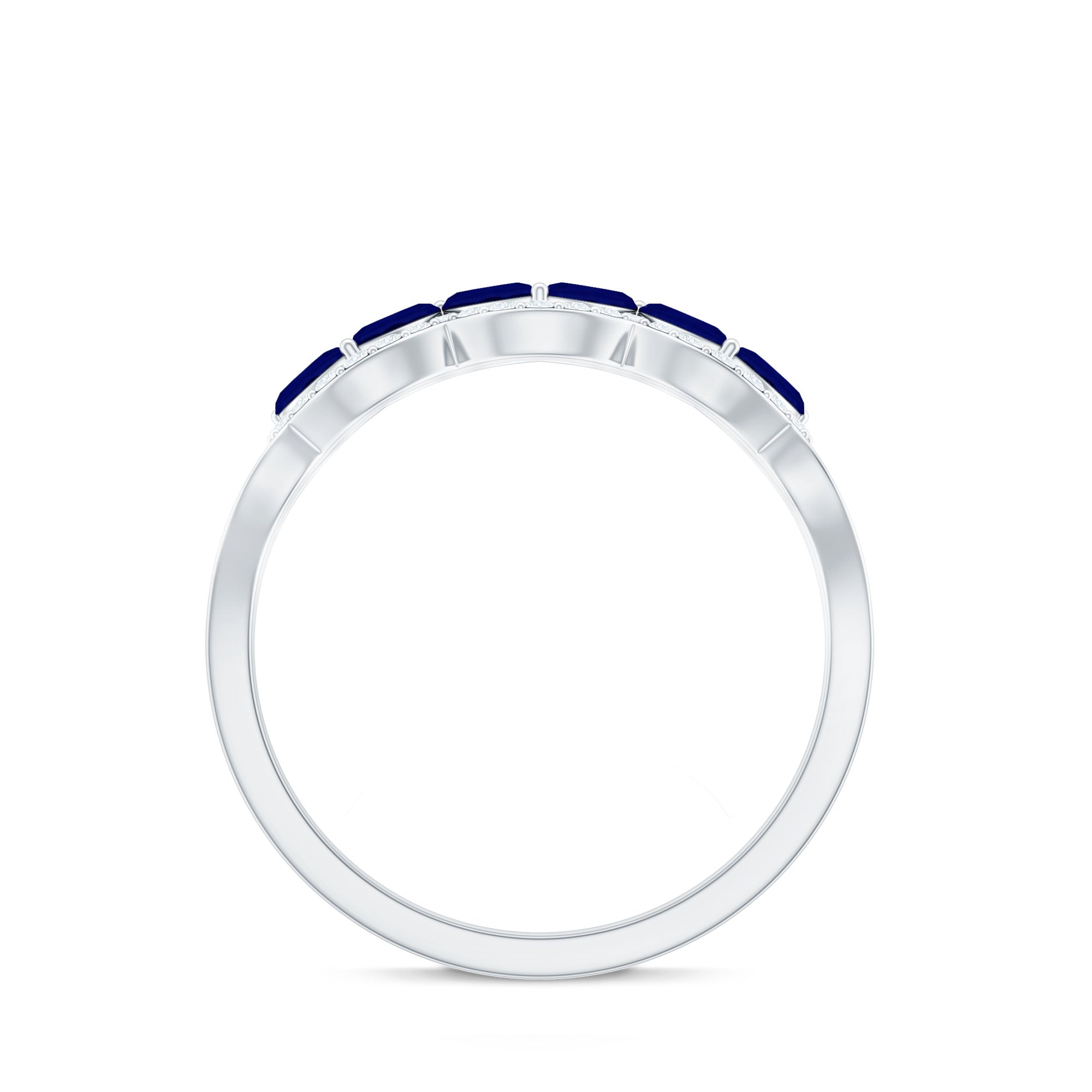 Certified Marquise Cut Blue Sapphire and Diamond Wedding Anniversary Band Ring