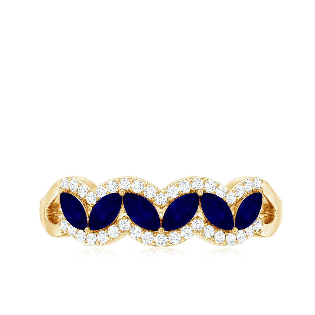 Certified Marquise Cut Blue Sapphire and Diamond Wedding Anniversary Band Ring