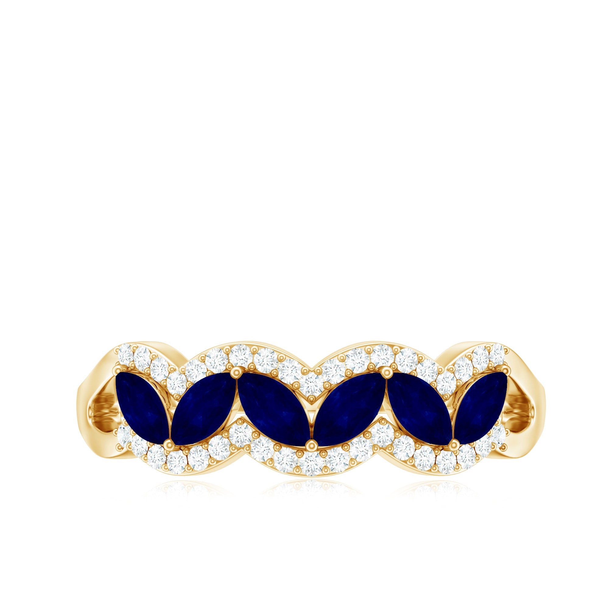 Certified Marquise Cut Blue Sapphire and Diamond Wedding Anniversary Band Ring