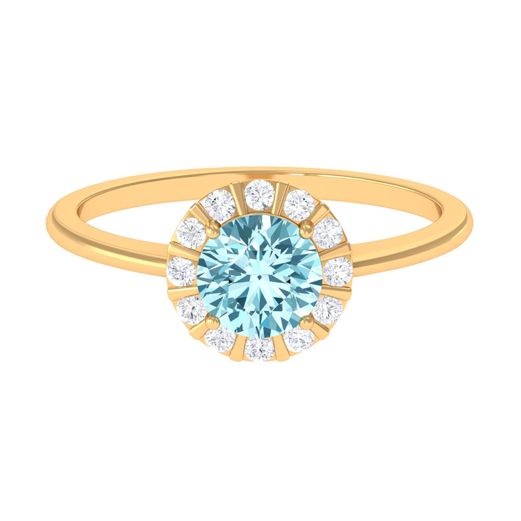 0.8 Carat Aquamarine Engagement Ring with Diamond Floating Halo