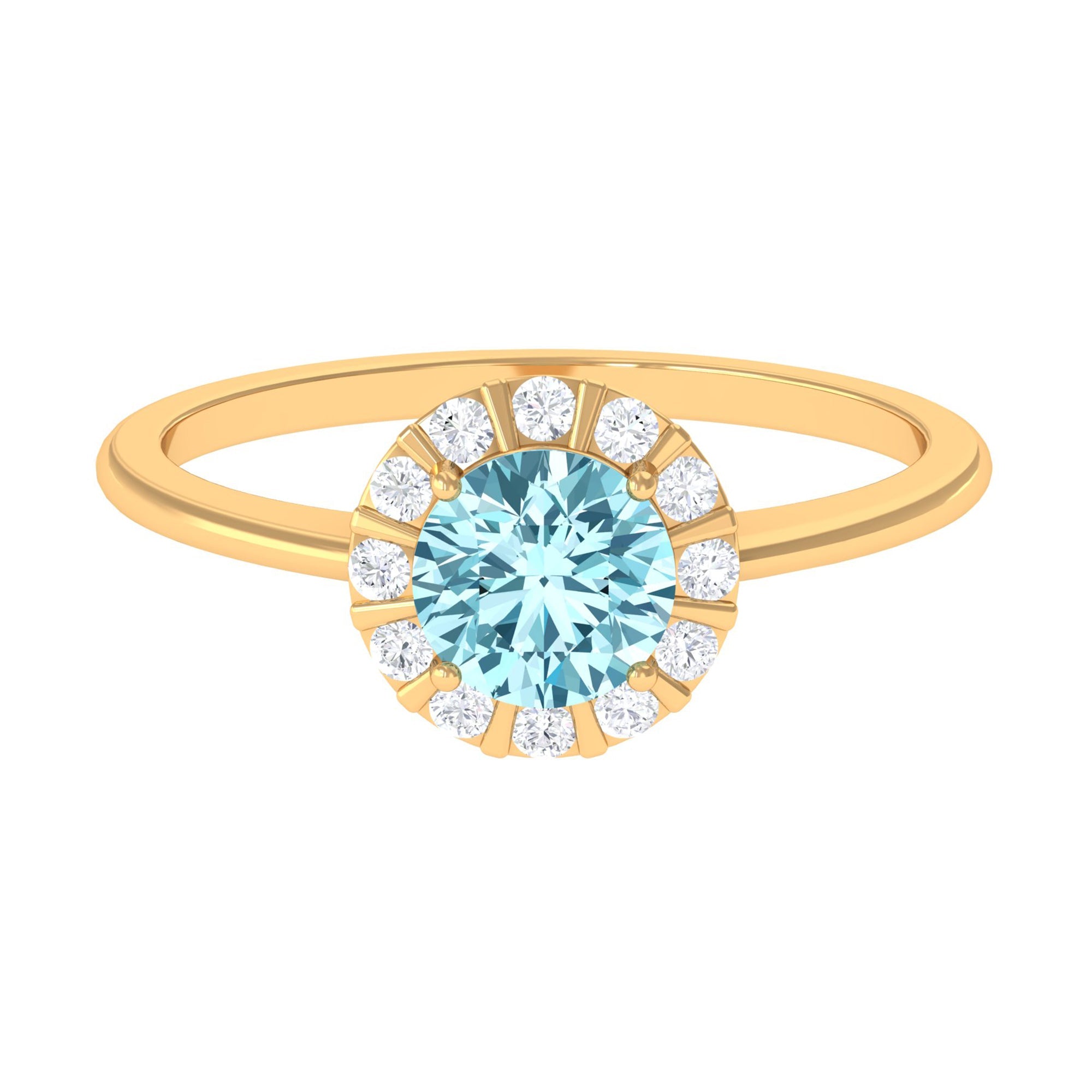 0.8 Carat Aquamarine Engagement Ring with Diamond Floating Halo