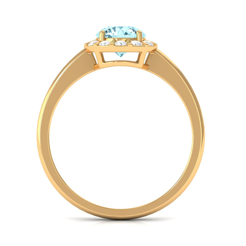 0.8 Carat Aquamarine Engagement Ring with Diamond Floating Halo