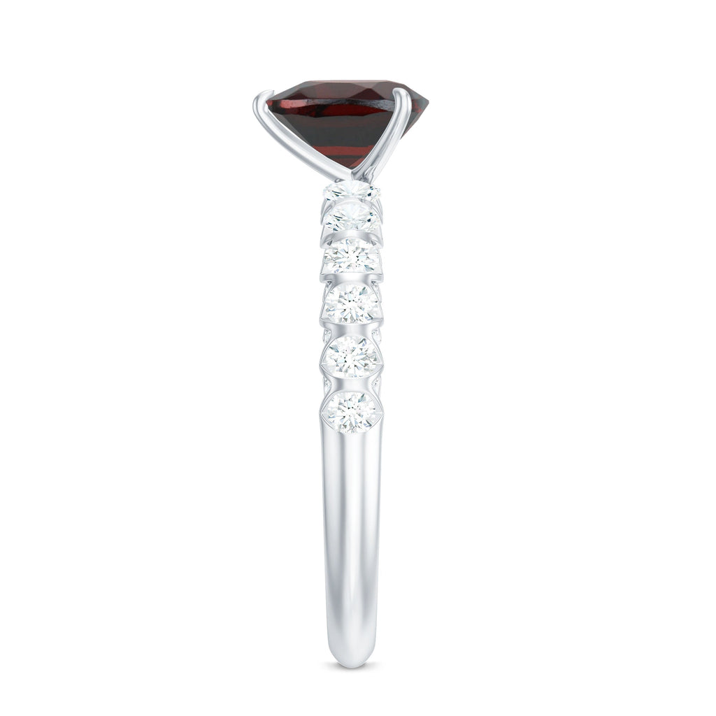 Natural 4 Carat Garnet Heart Engagement Ring with Diamond Side Stones