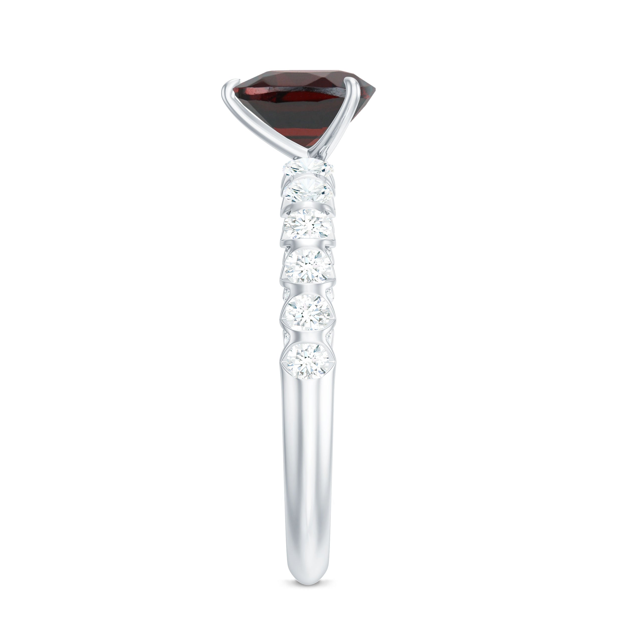 Natural 4 Carat Garnet Heart Engagement Ring with Diamond Side Stones