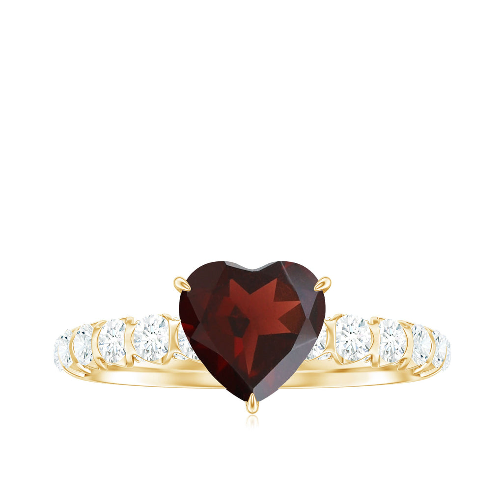 Natural 4 Carat Garnet Heart Engagement Ring with Diamond Side Stones