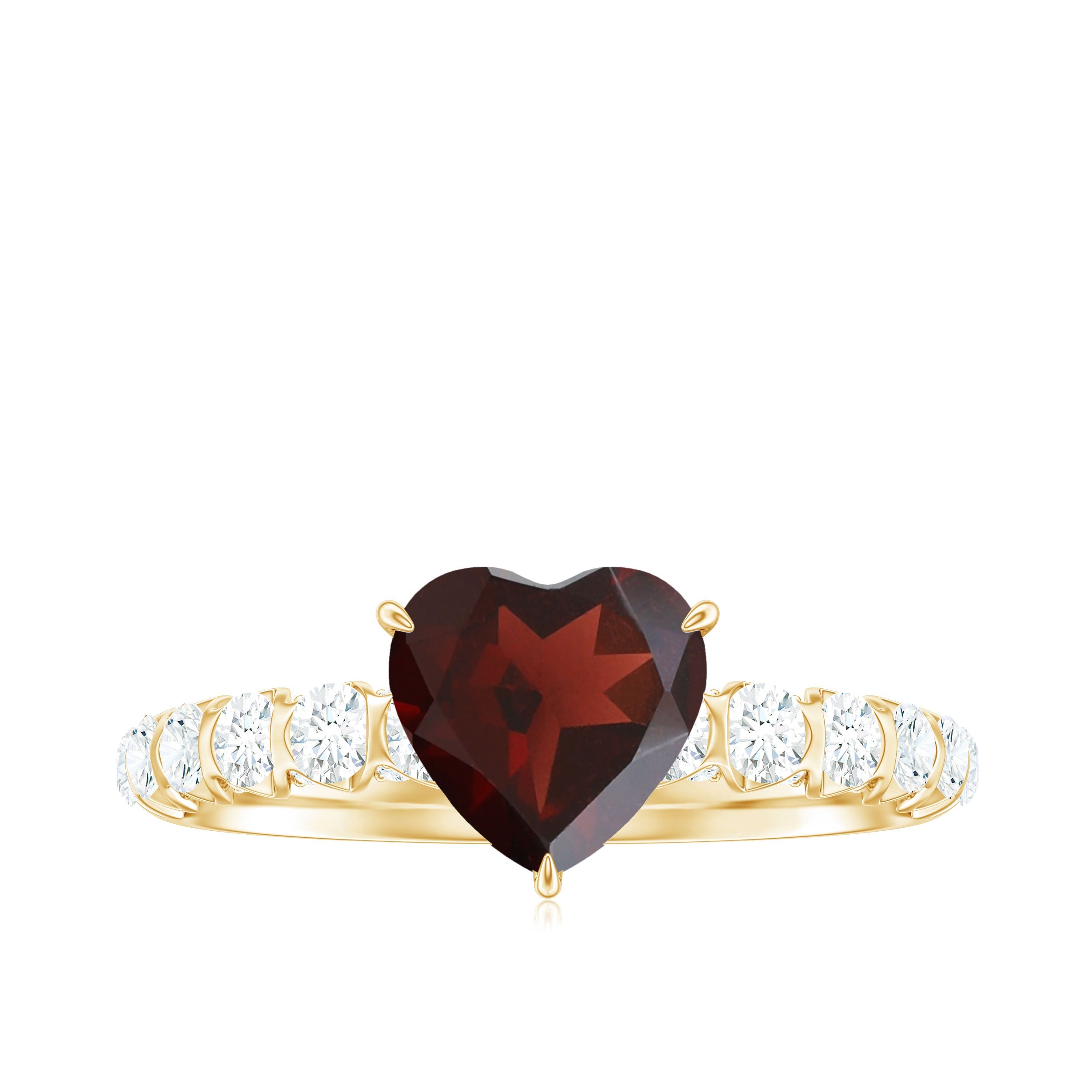Natural 4 Carat Garnet Heart Engagement Ring with Diamond Side Stones