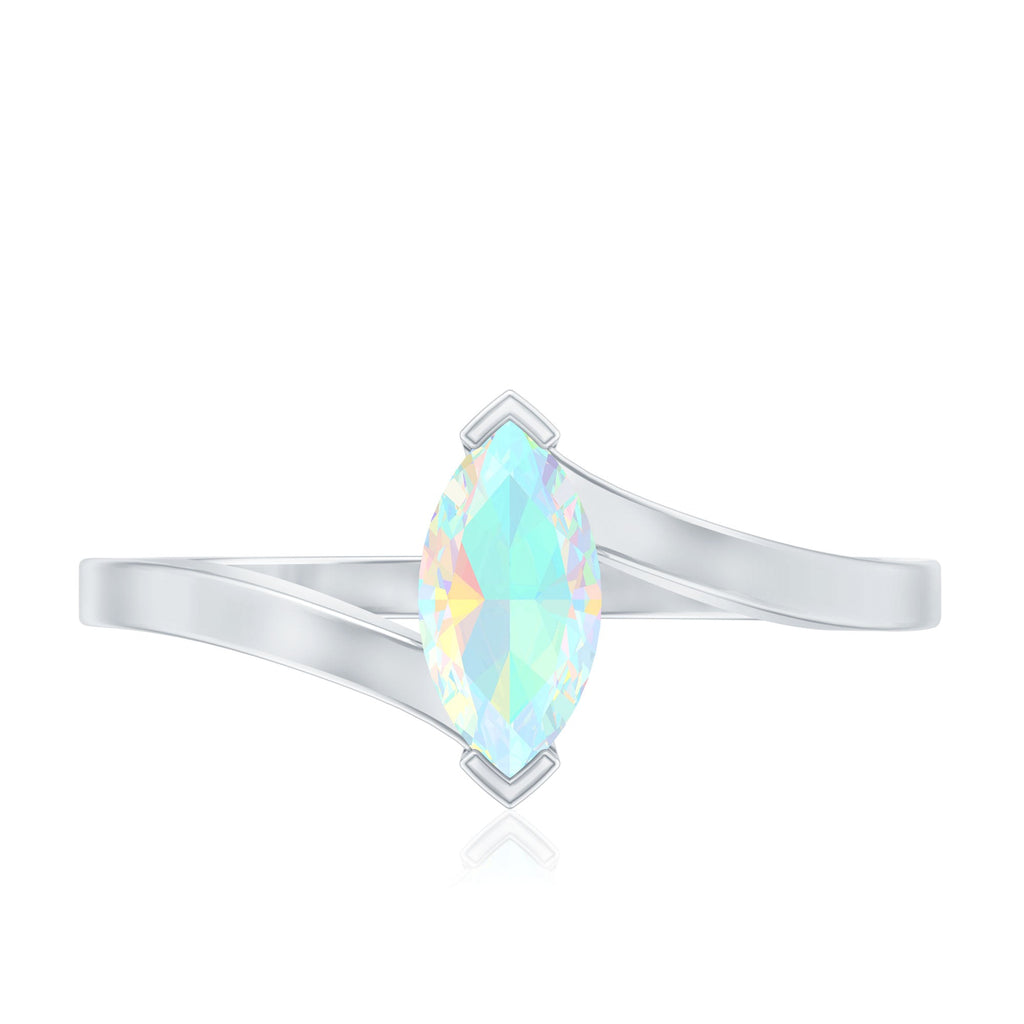 Natural Marquise Ethiopian Rainbow Opal Promise Ring with Bypass Shank