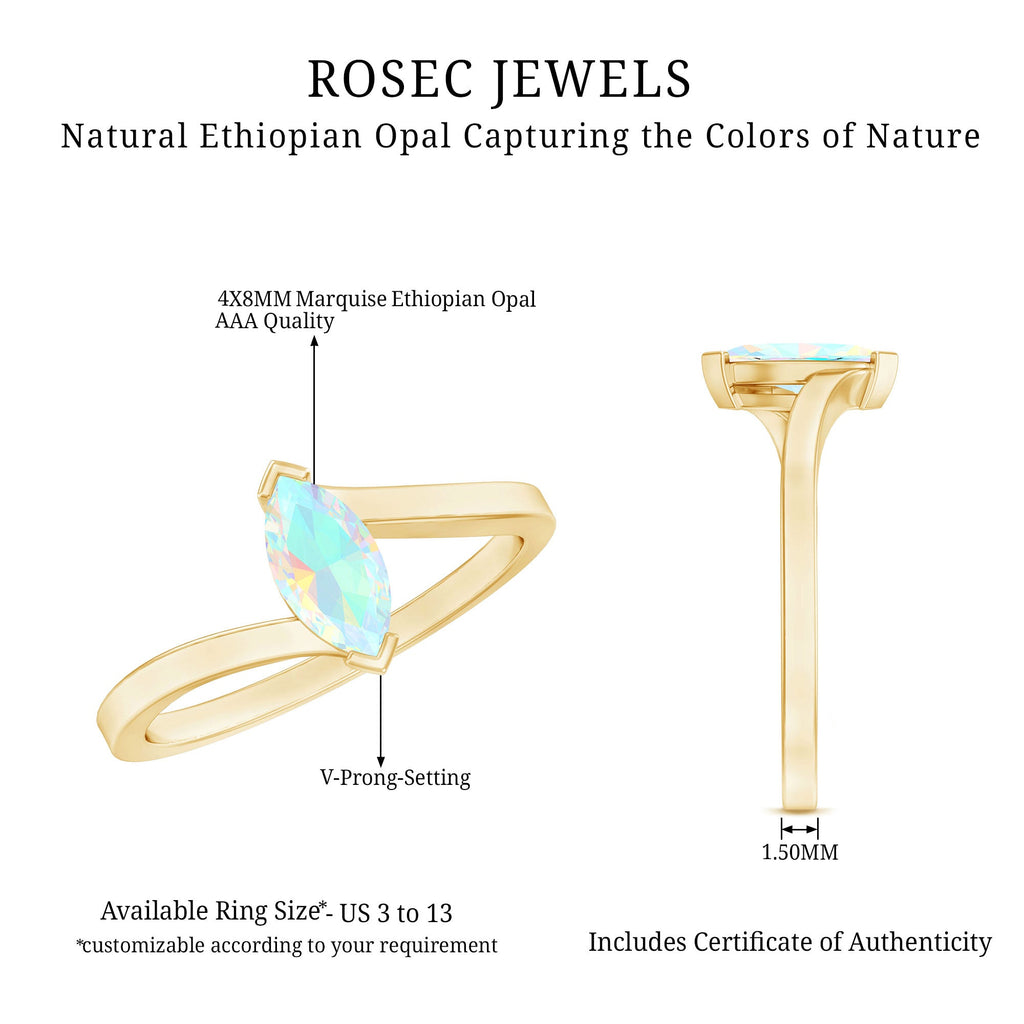 Natural Marquise Ethiopian Rainbow Opal Promise Ring with Bypass Shank