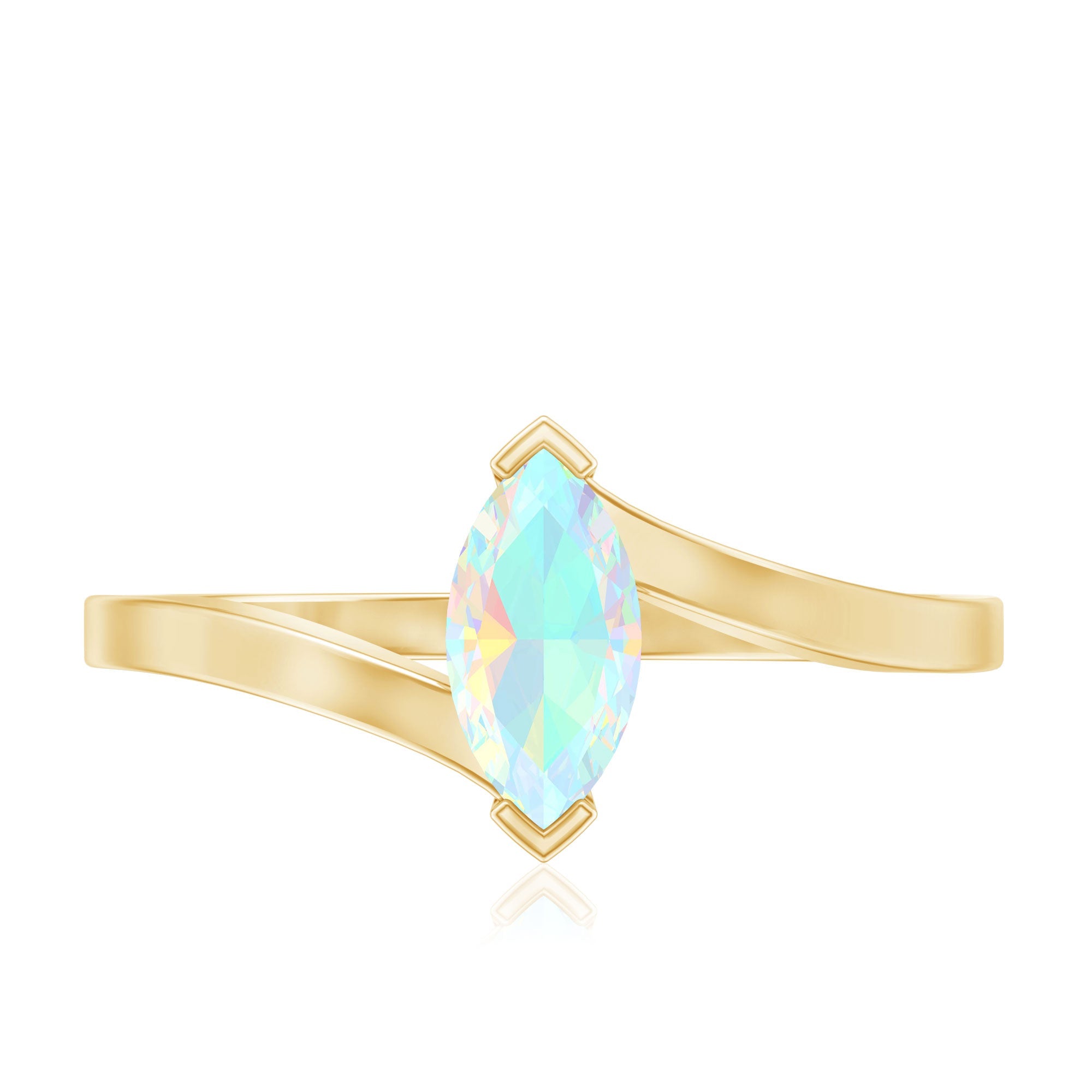 Natural Marquise Ethiopian Rainbow Opal Promise Ring with Bypass Shank