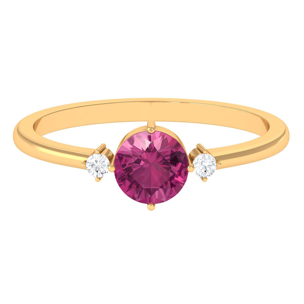 Simple Round Pink Tourmaline and Diamond Promise Ring