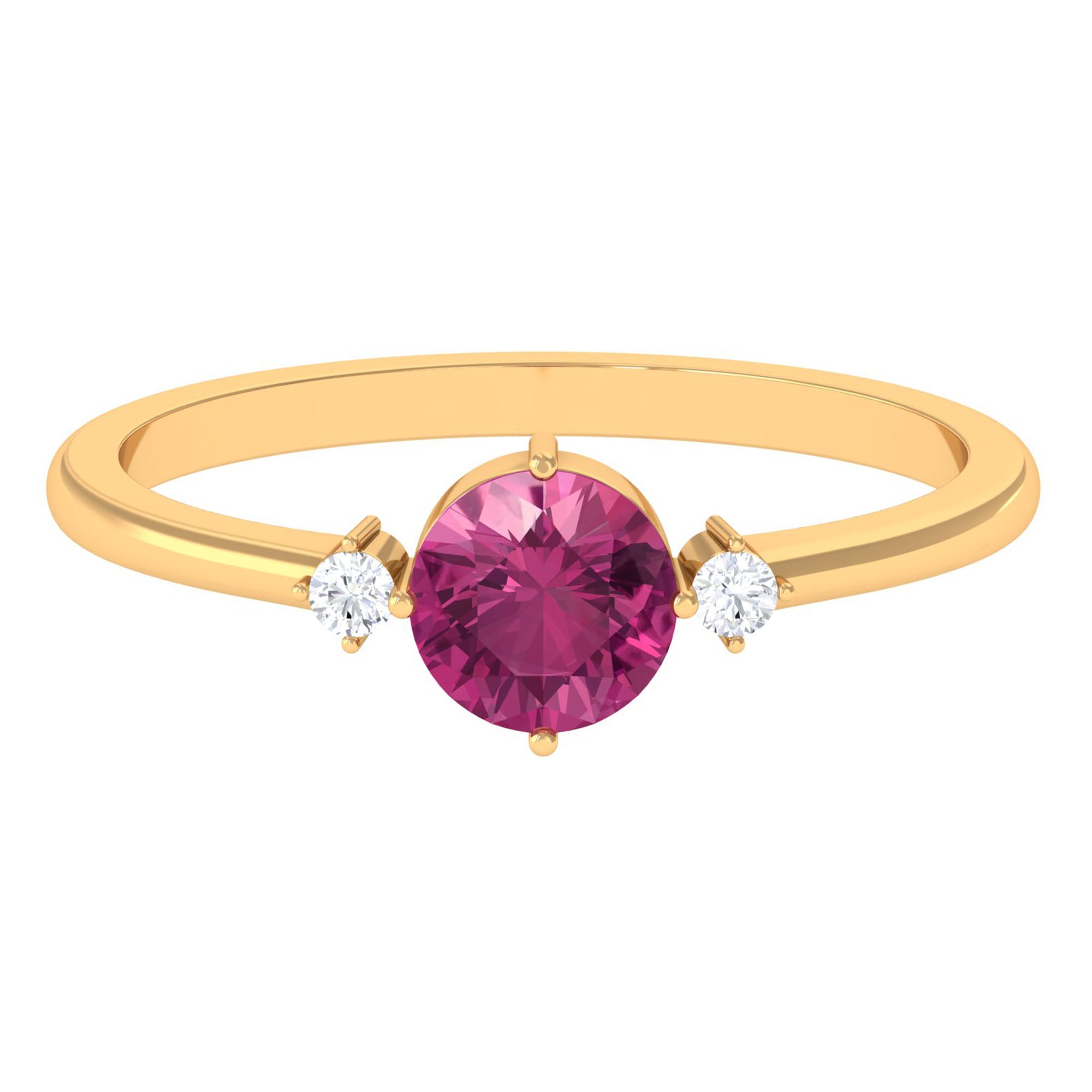 Simple Round Pink Tourmaline and Diamond Promise Ring