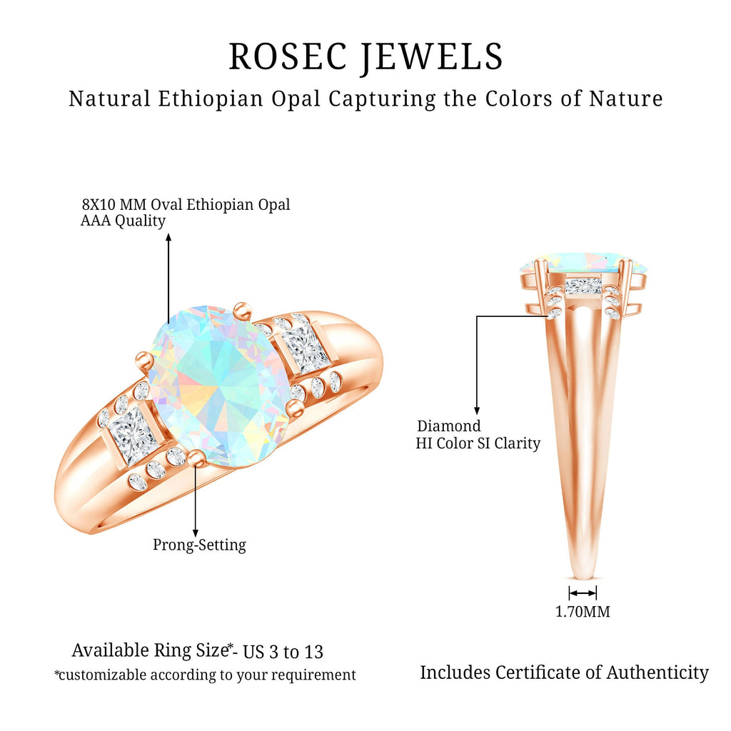 1.3 Carat Ethiopian Opal Oblong Engagement Ring with Diamond