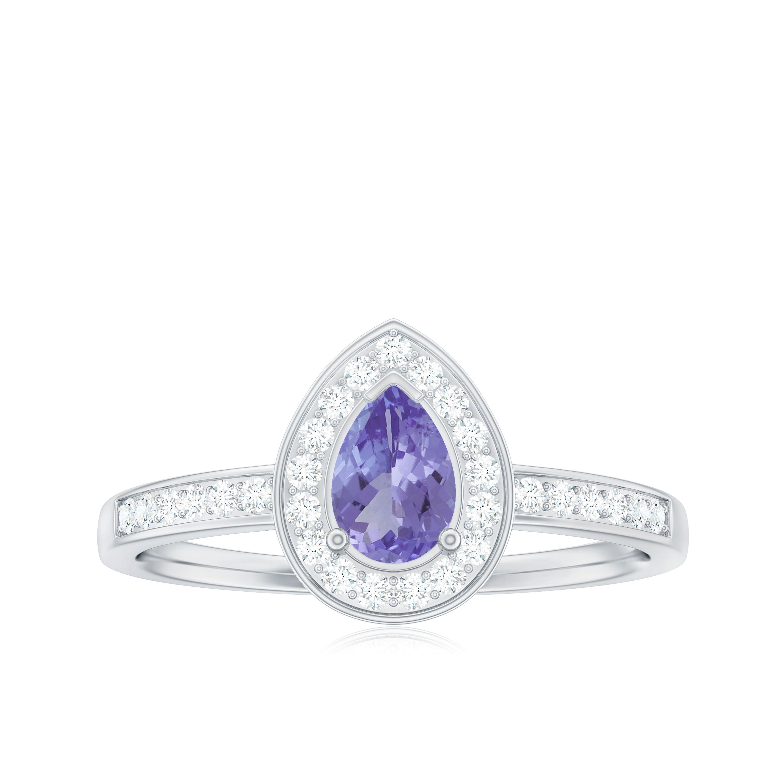 Natural Pear Cut Tanzanite Teardrop Engagement Ring with Diamond Halo