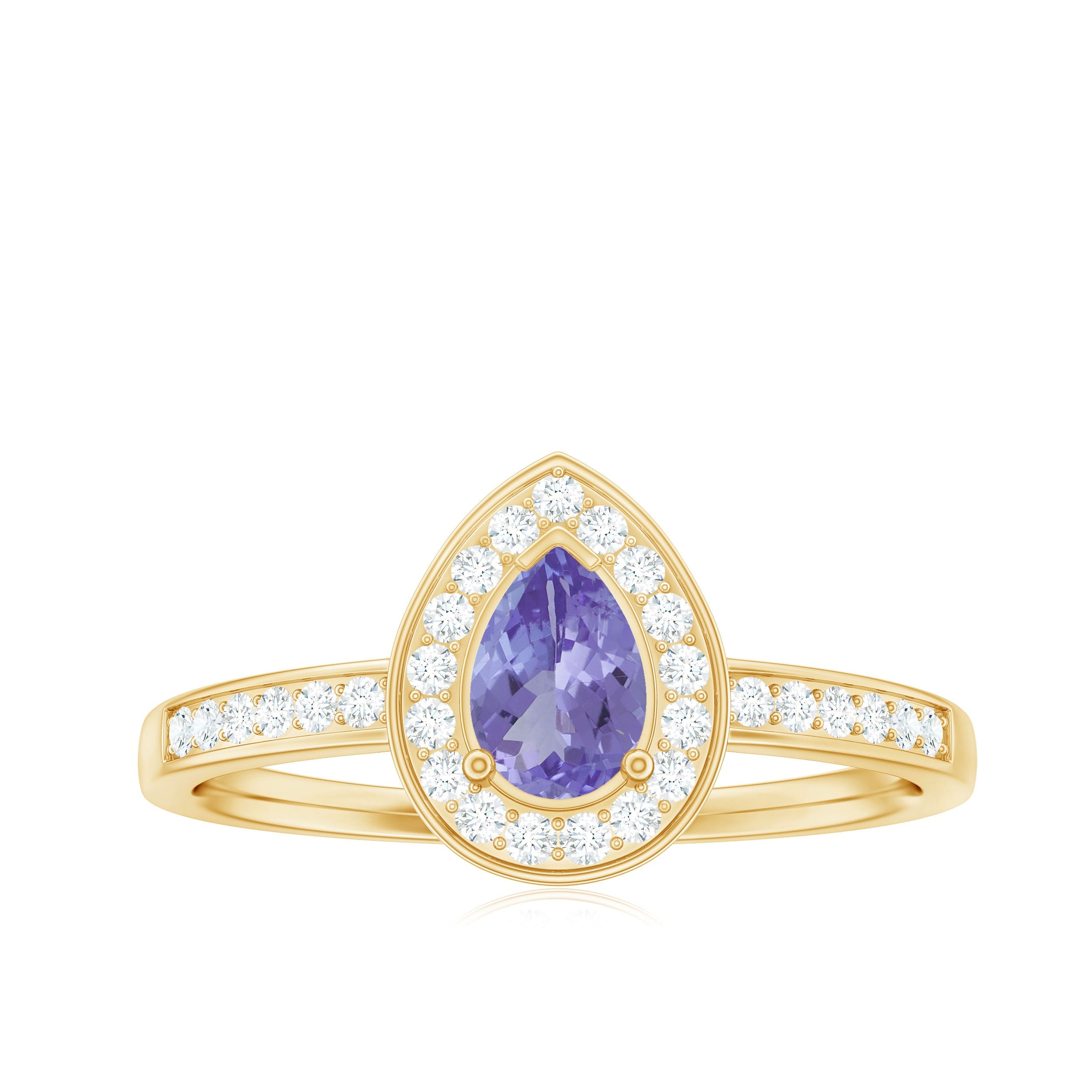 Natural Pear Cut Tanzanite Teardrop Engagement Ring with Diamond Halo