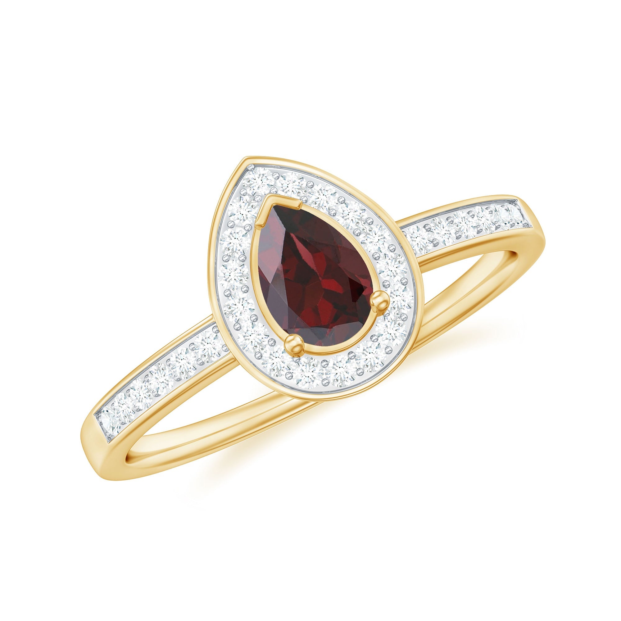 Classic Garnet Pear Shaped Engagement Ring with Diamond Halo