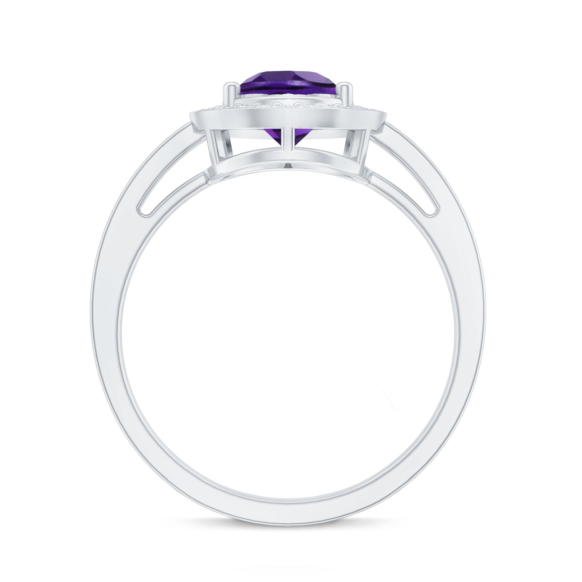 Real 1 Carat Amethyst Pear Shaped Engagement Ring with Diamond Halo