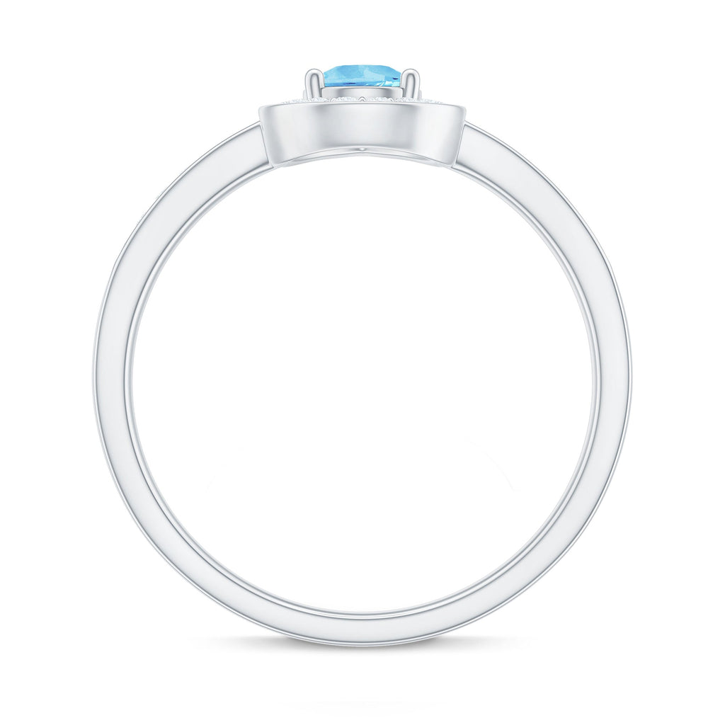 Natural Pear Shape Aquamarine Teardrop Engagement Ring with Diamond Halo