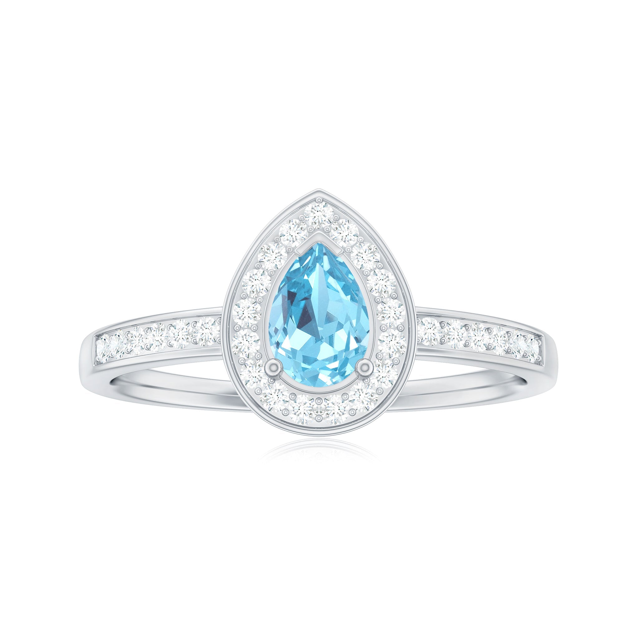 Natural Pear Shape Aquamarine Teardrop Engagement Ring with Diamond Halo